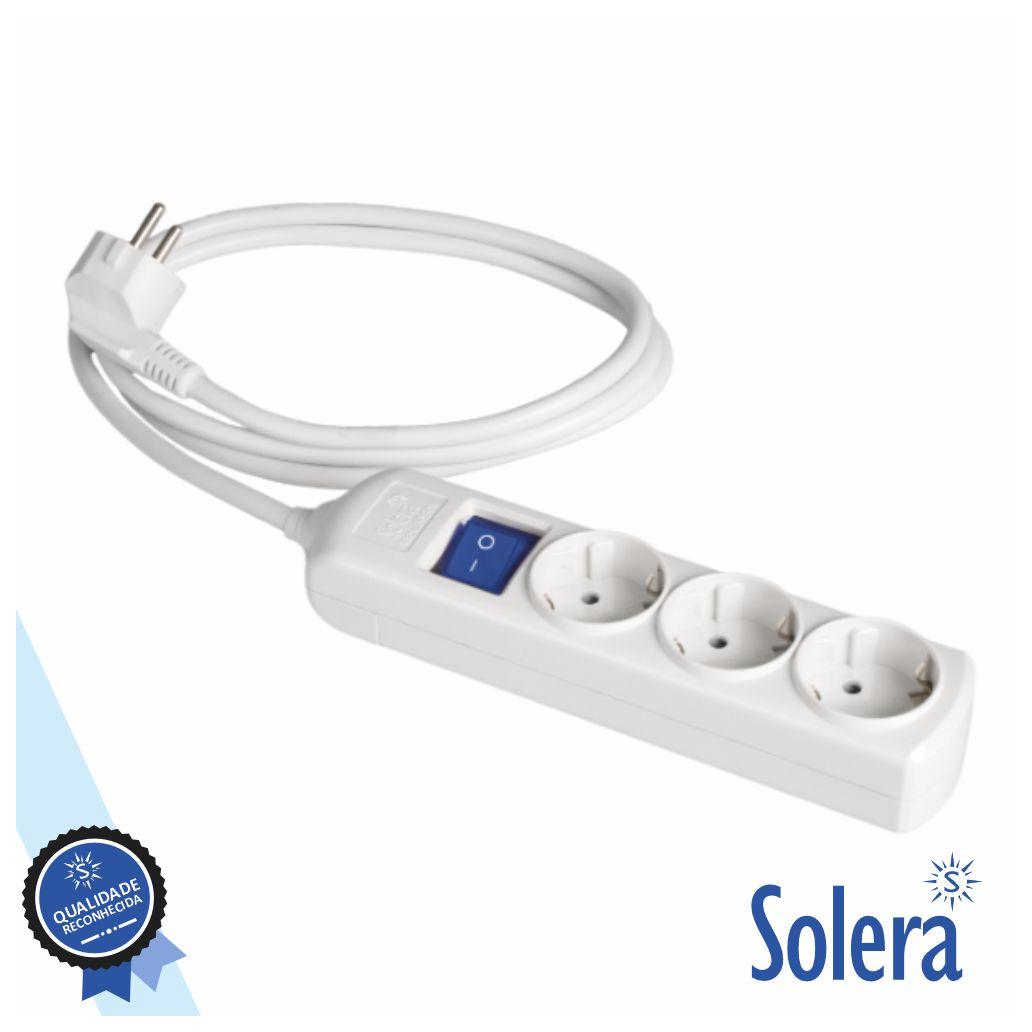 Tomada Elétrica C/ 3 Saídas Interruptor 1.5M Branco SOLERA