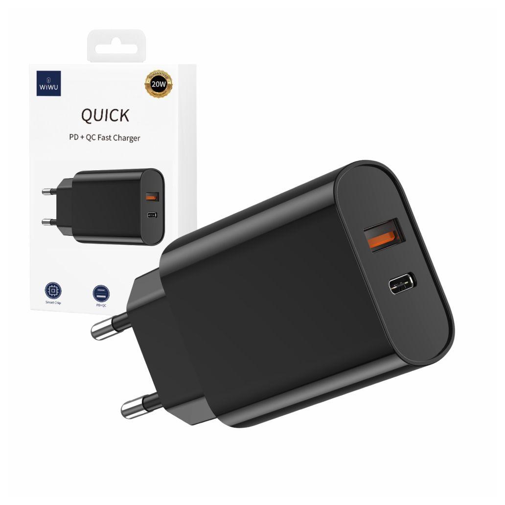 Carregador  USB-A/USB-C PD+QC3.0 20W WIWU