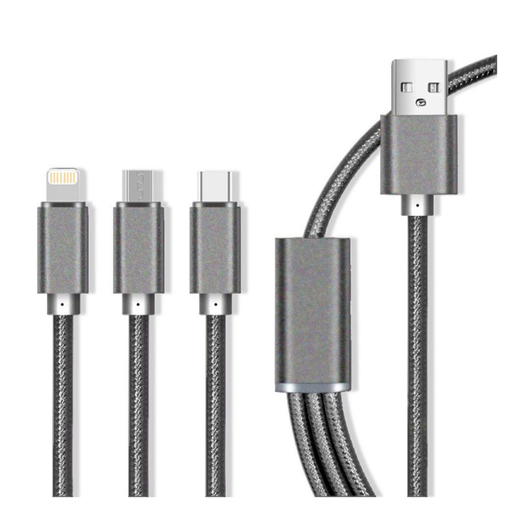 Cabo USB-A 2.0 / Micro USB-B Iphone 8P USB-C Cinzento