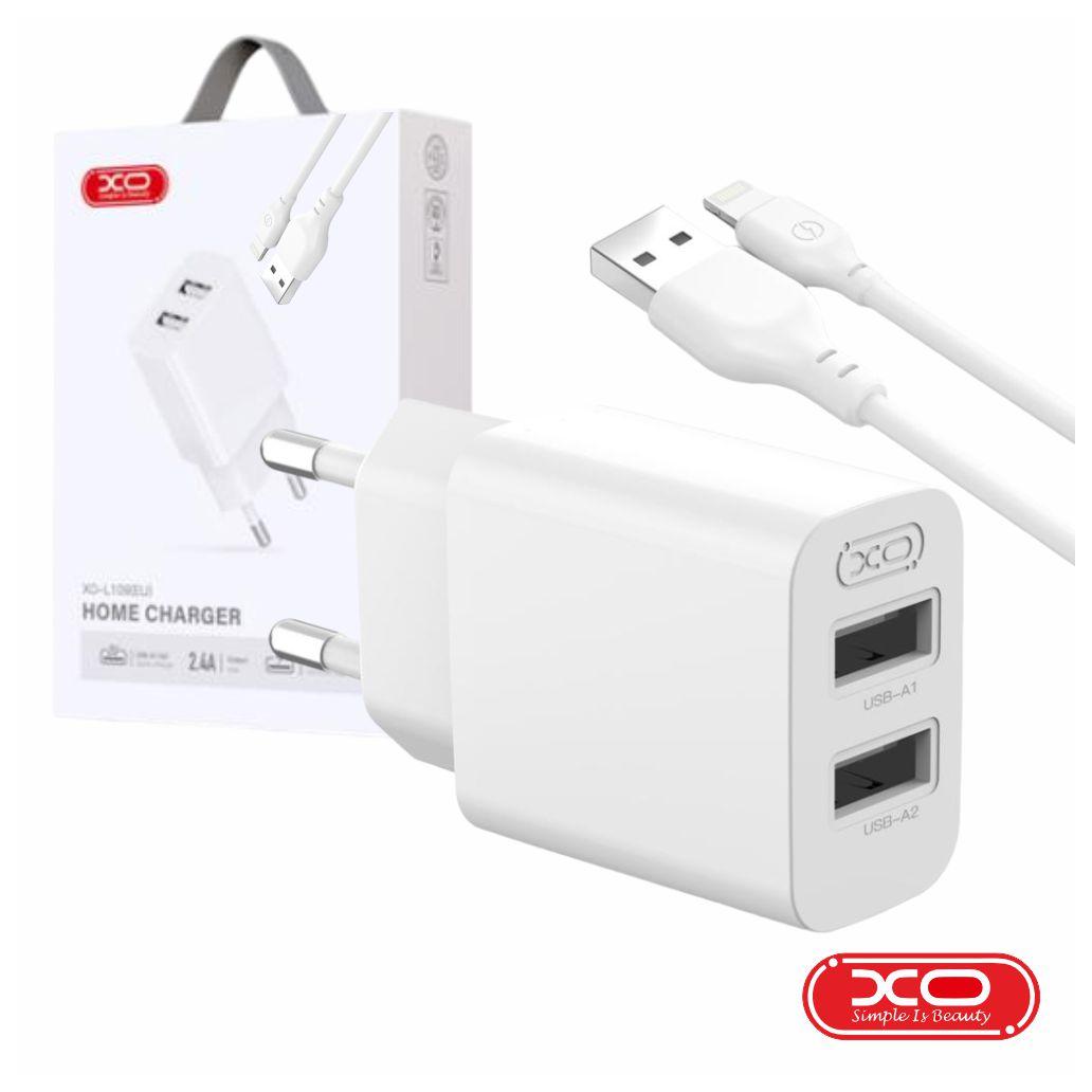 Alimentador 2x USB-A 2.4A + Cabo USB-C P/ Lightning XO
