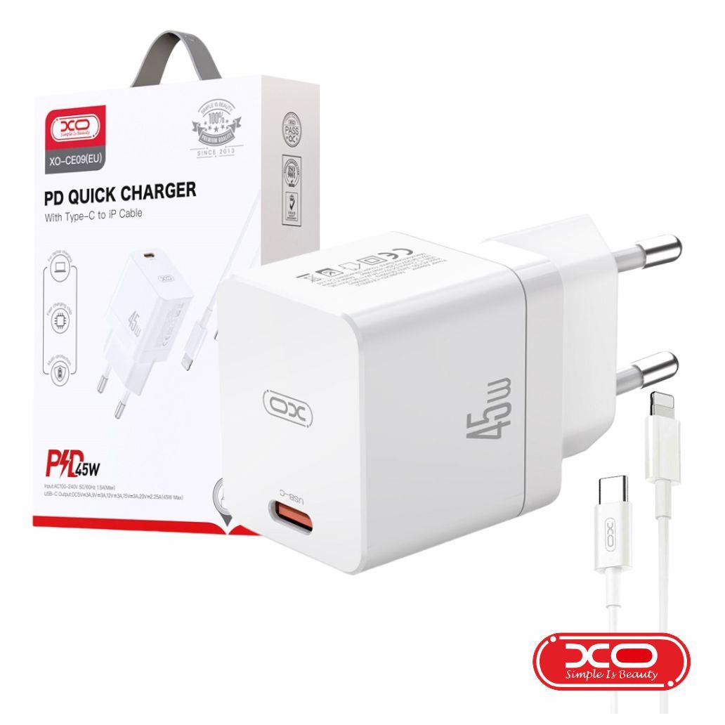 Alimentador 1 USB-C PD 45W + Cabo USB-C P/ Lightning XO
