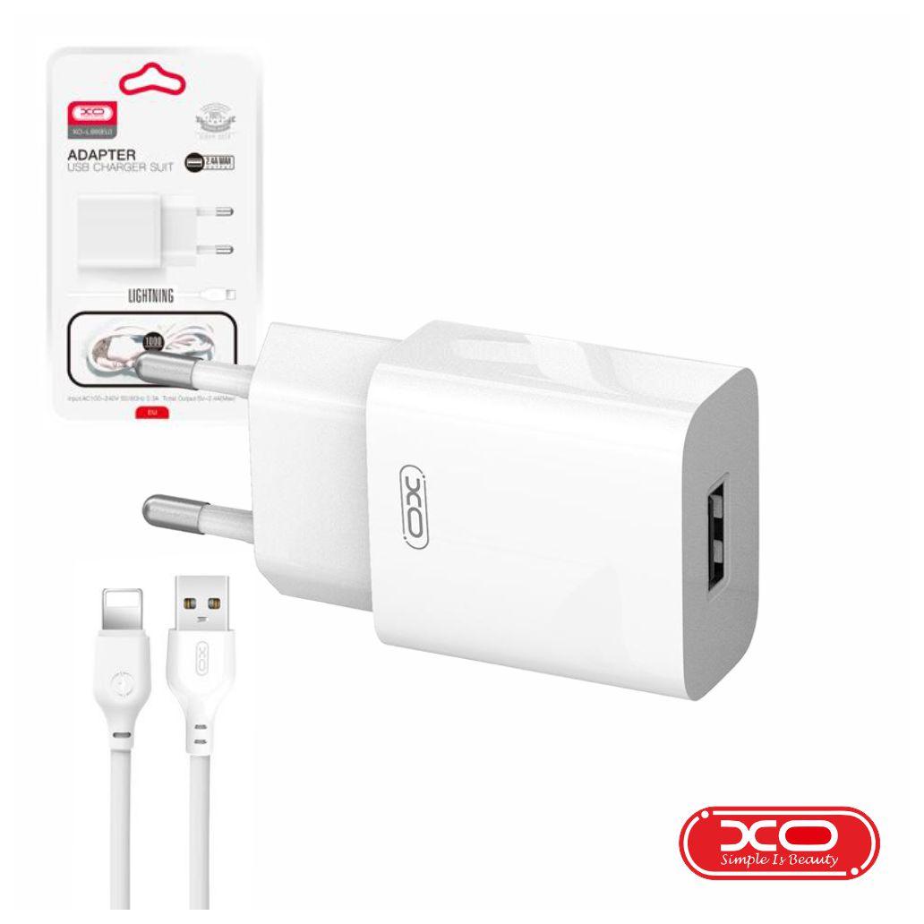 Alimentador USB-A 2.4A Branco + Cabo USB-A P/ Lightning XO