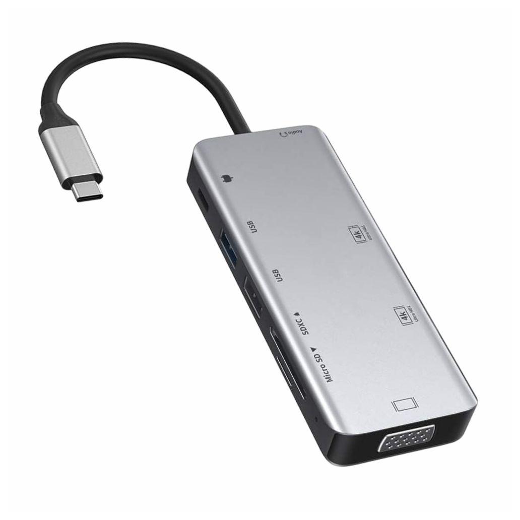 Hub USB-C P/ USB-C/ 2xUSB / 2xHDMI / Audio / VGA /Cartões SD
