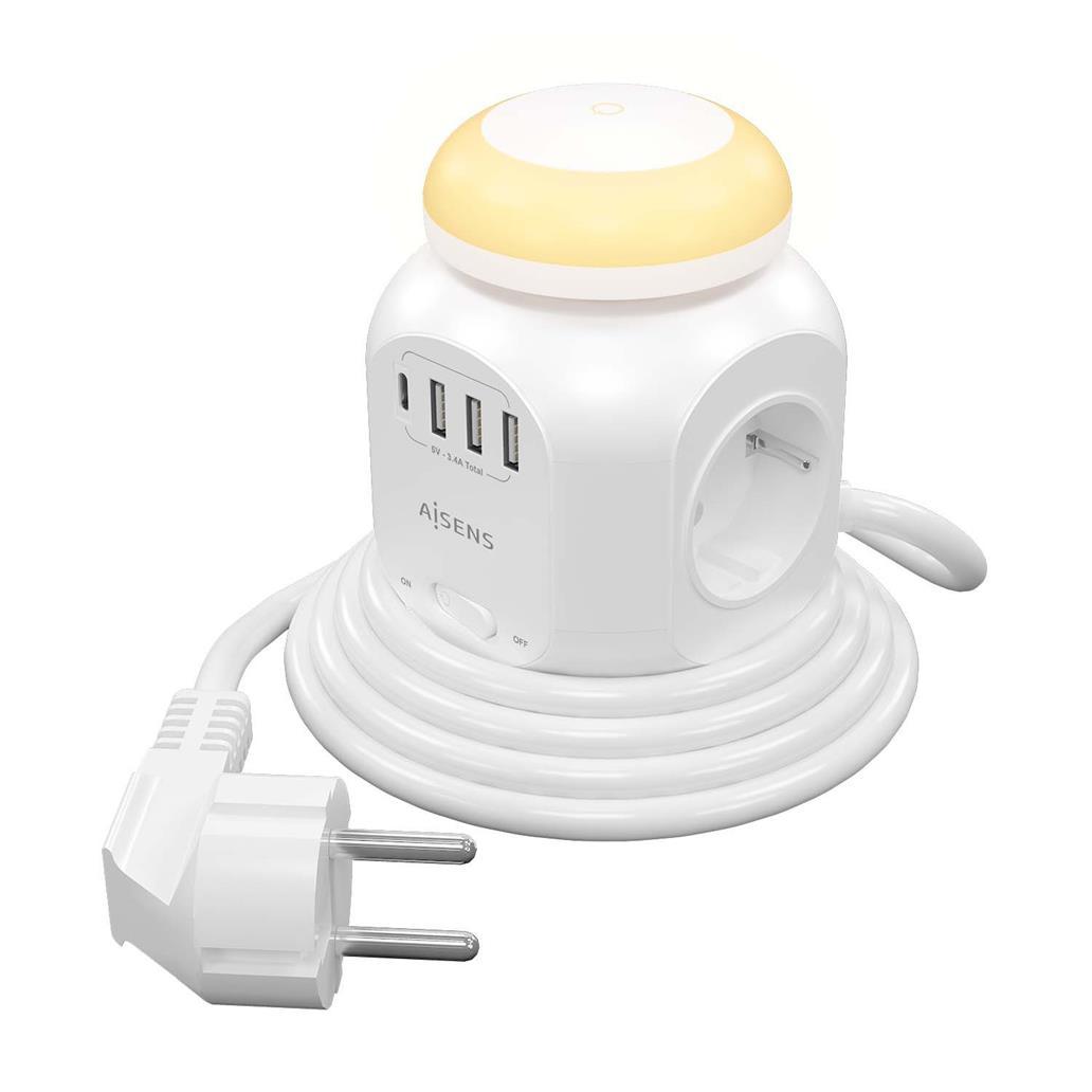 4 salida 1xusb-c 3xusb-a luz nocturna 1.8m branco aisens asp