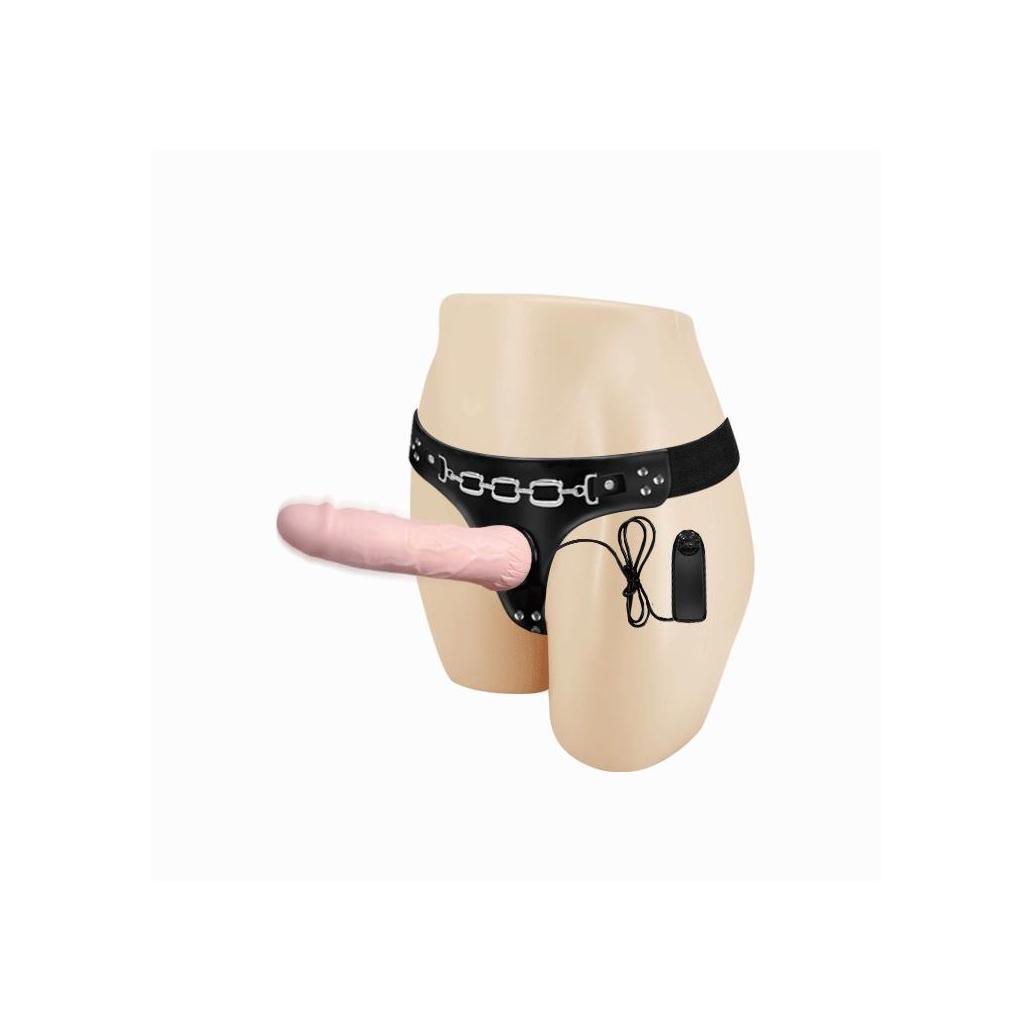 Arnês de dança com dildo vibratório natural 18,5 cm