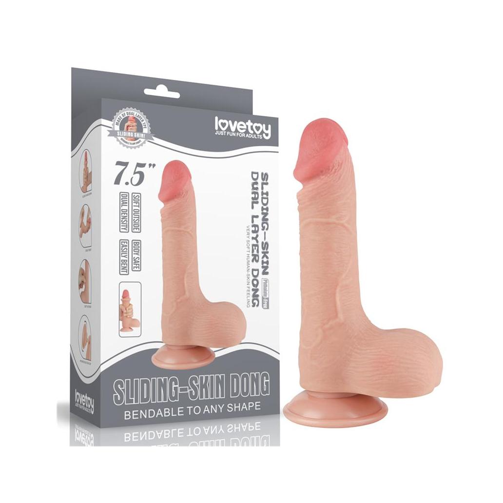 Dildo de couro deslizante de camada dupla 7,5