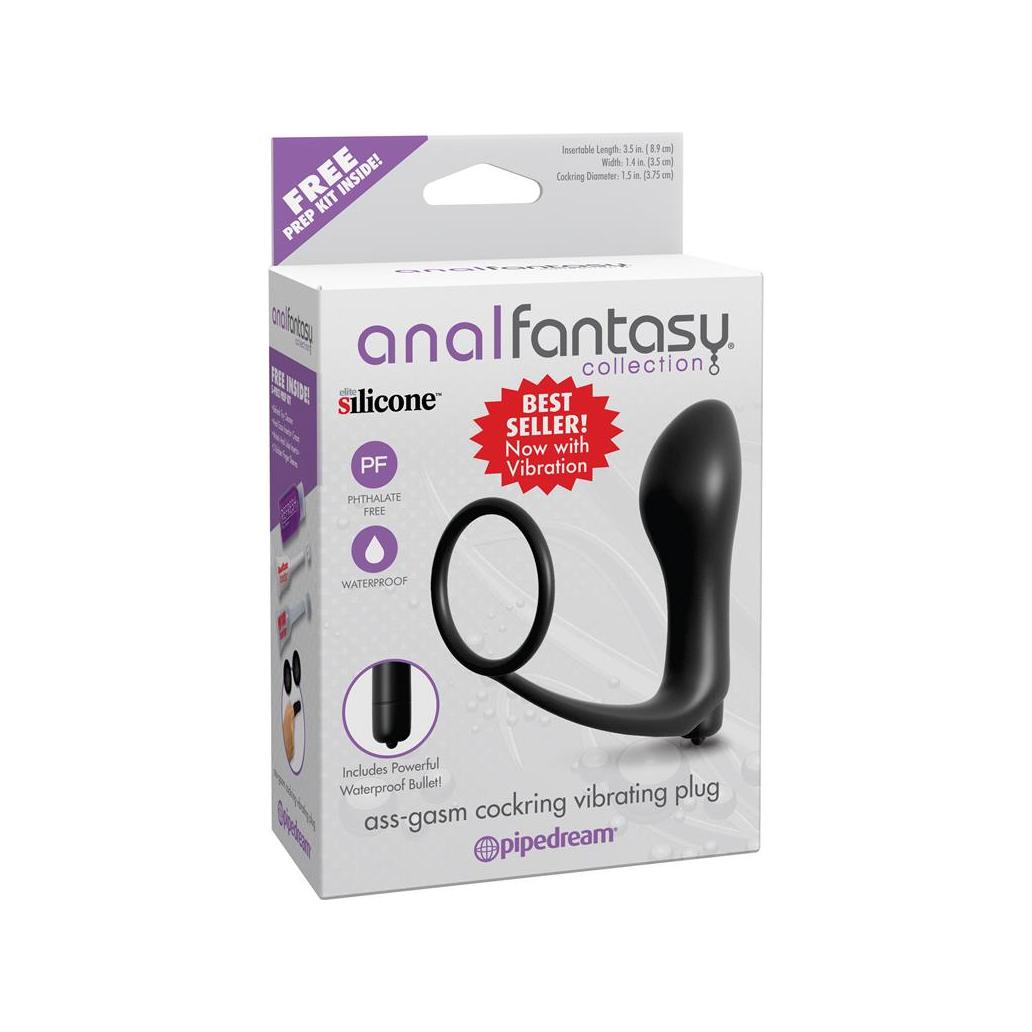 Plug vibratório com anel para o pénis - preto