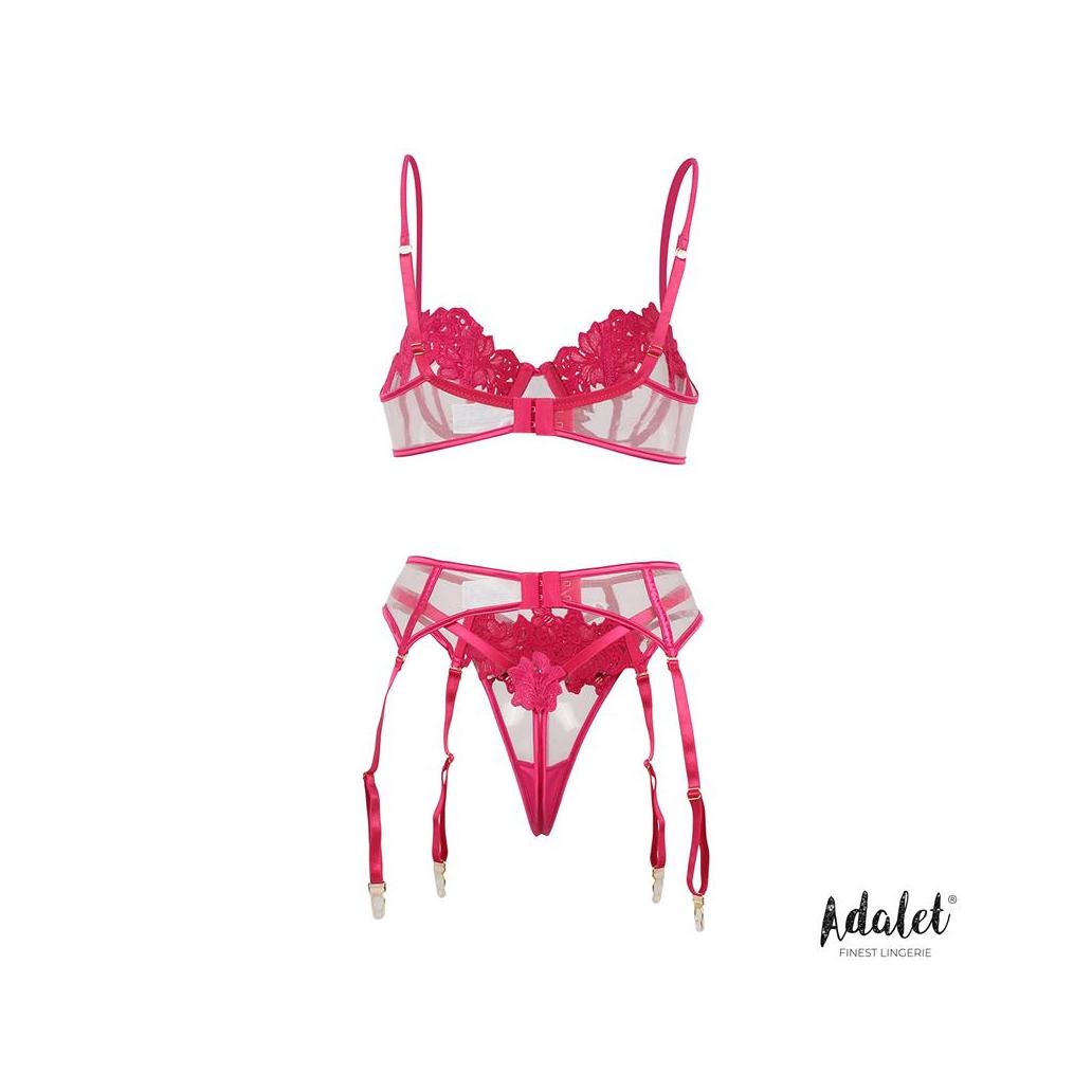 Conjunto de sutiã, tanga e ligas nora fuchsia flower