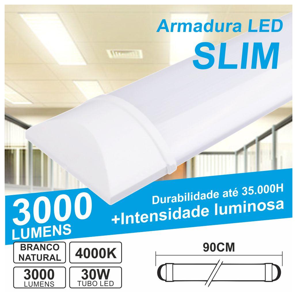 Armadura Led Slim 30w0.9m Ip20 Branco Natural 2490lm