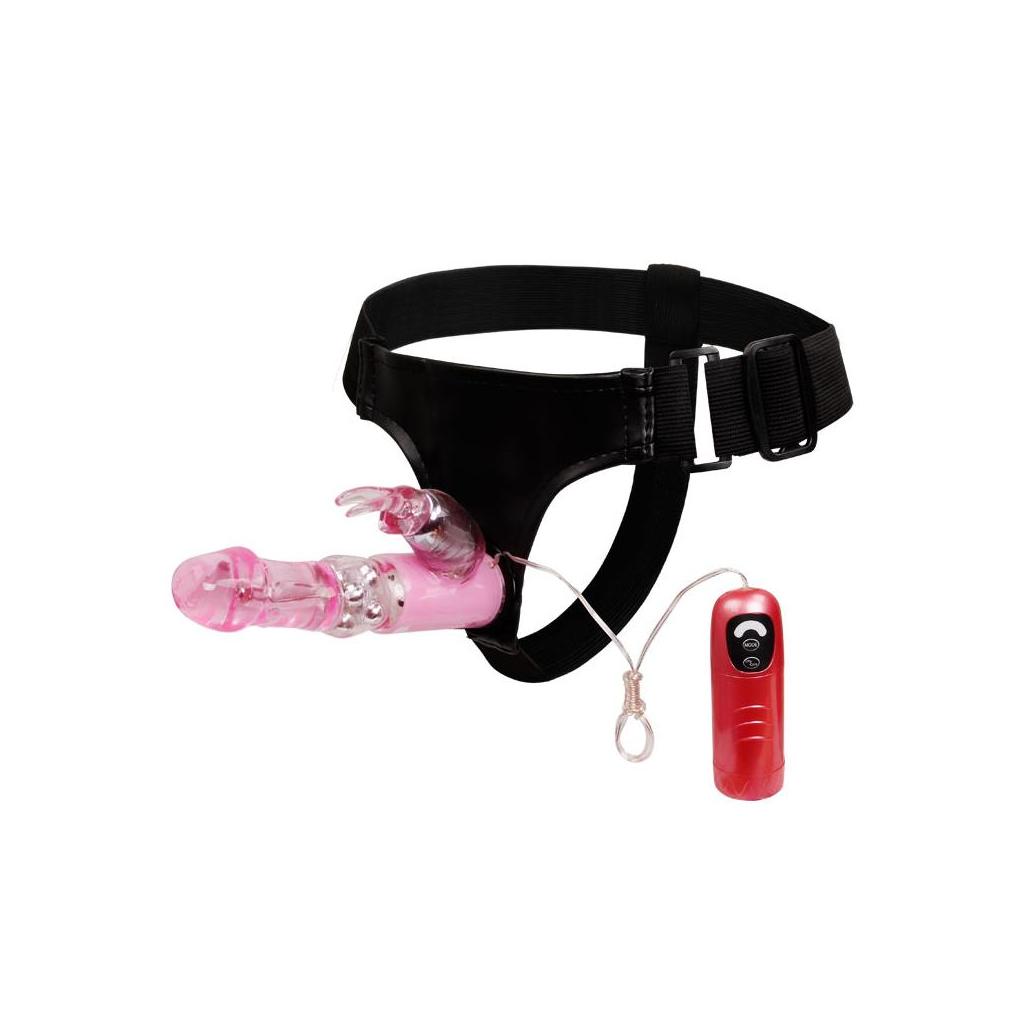 Arnês de dança com dildo vibratório cor-de-rosa 18 cm