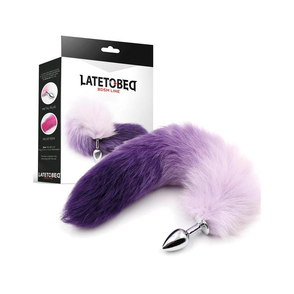 Plug anal fox tail roxo e branco tamanho s