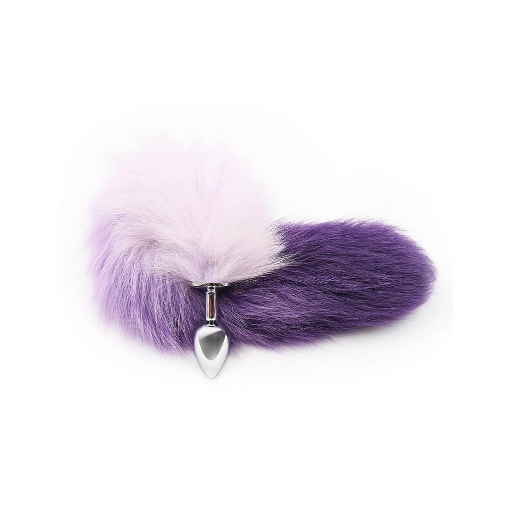 Plug anal fox tail roxo e branco tamanho s