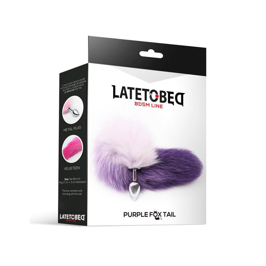 Plug anal fox tail roxo e branco tamanho s