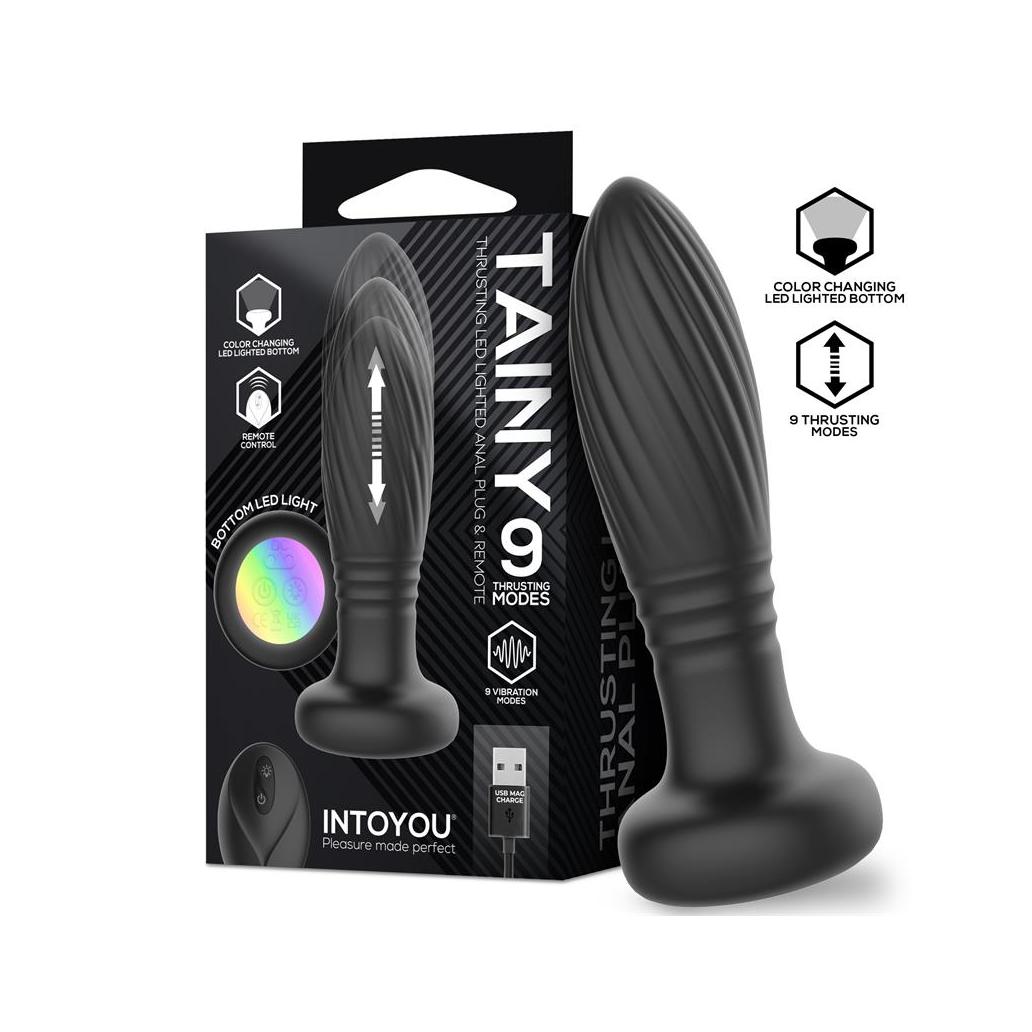 Tainy plug anal com impulso e luzes led com controlo remoto