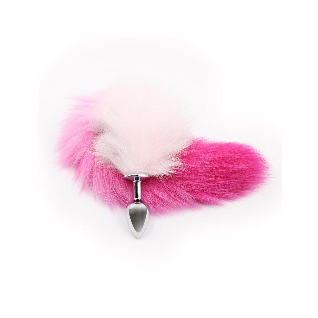 Plug anal fox tail rosa e branco tamanho s