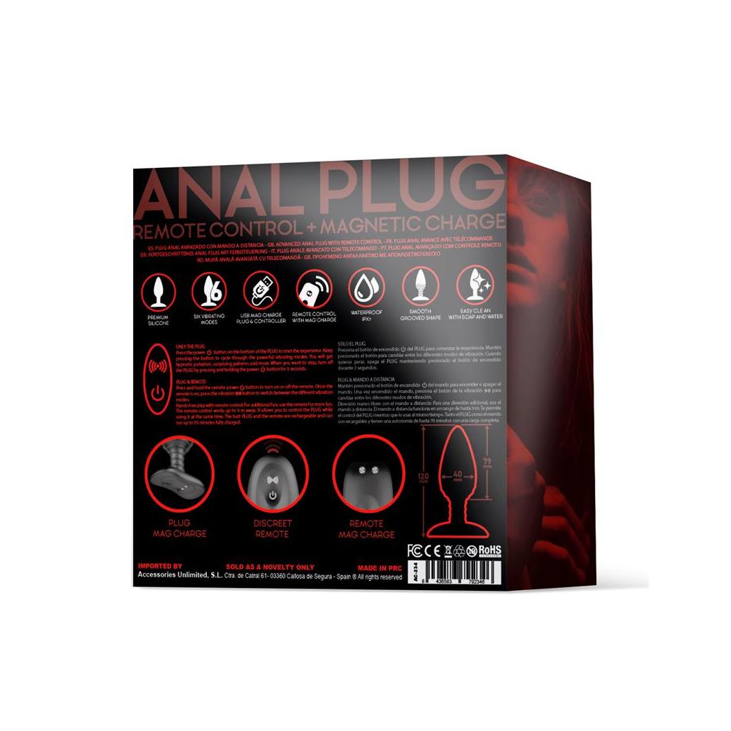 Plug anal asher com controlo remoto usb magnético preto