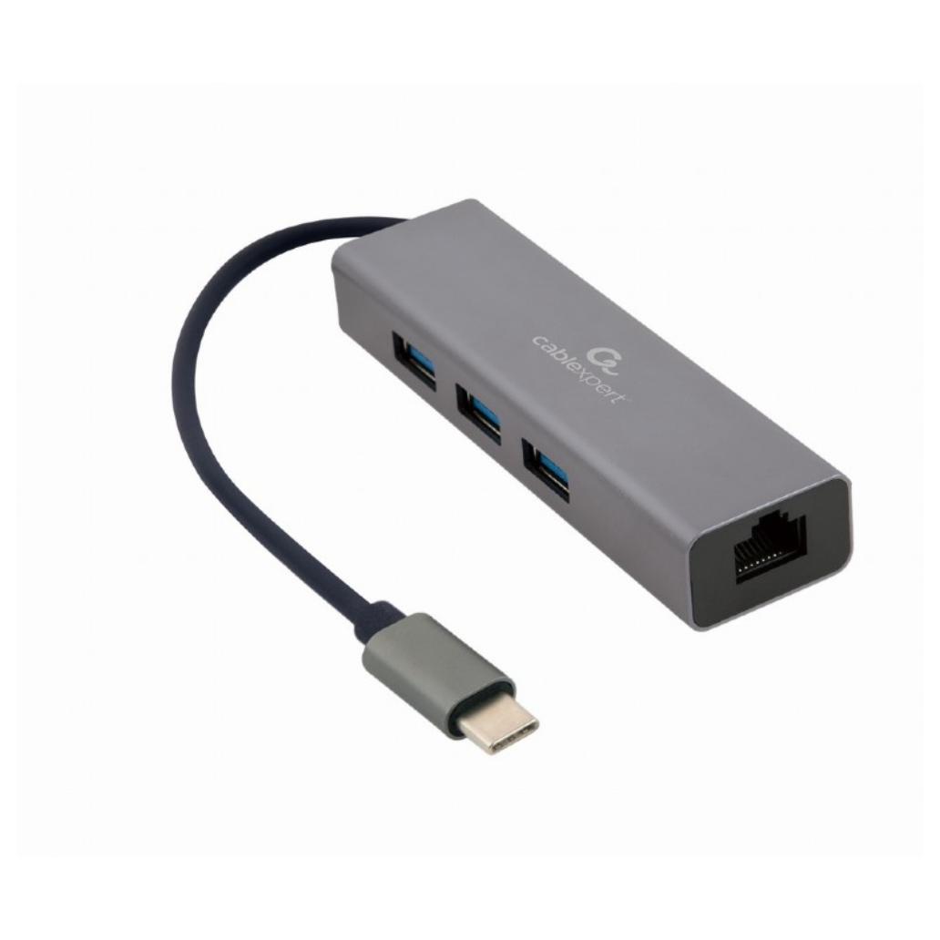 Gembird adaptador de rede usb-c gigabit com hub usb 3.1 de 3