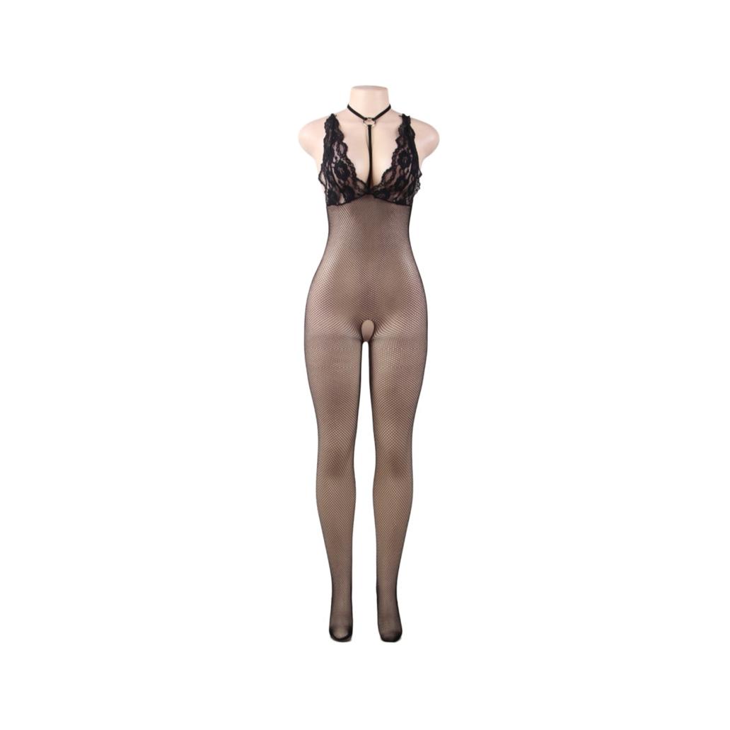 Queen lingerie - bodystocking de rede com abertura s/l