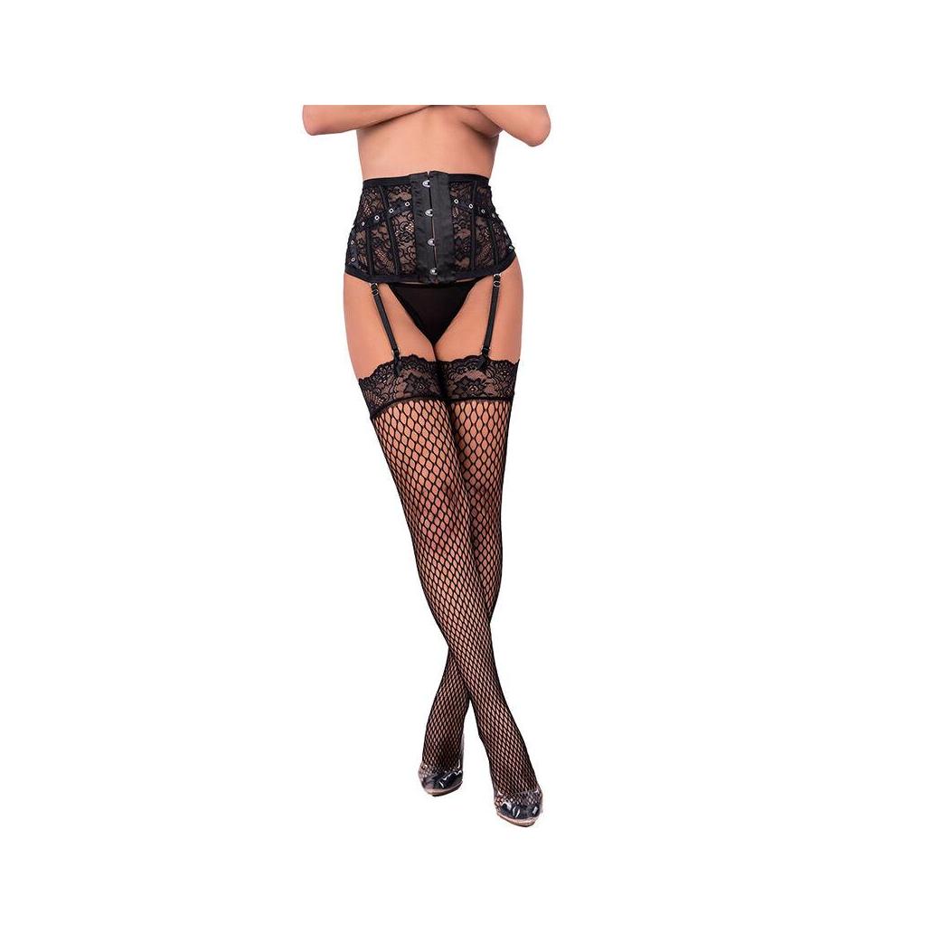 Livco corsetti fashion - cinta liga + meias pretas l/xl