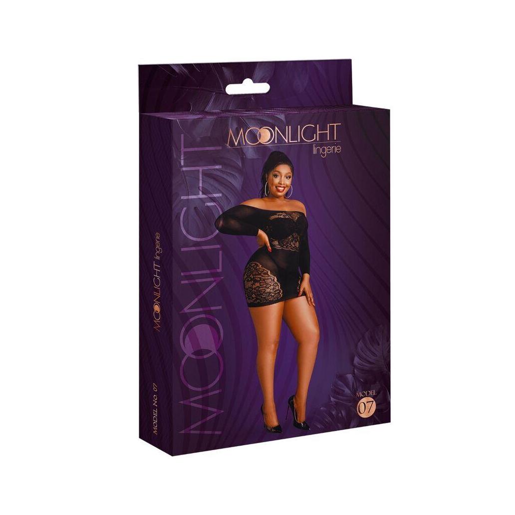 Moonlight - modelo 7 vestido manga comprida preto plus size