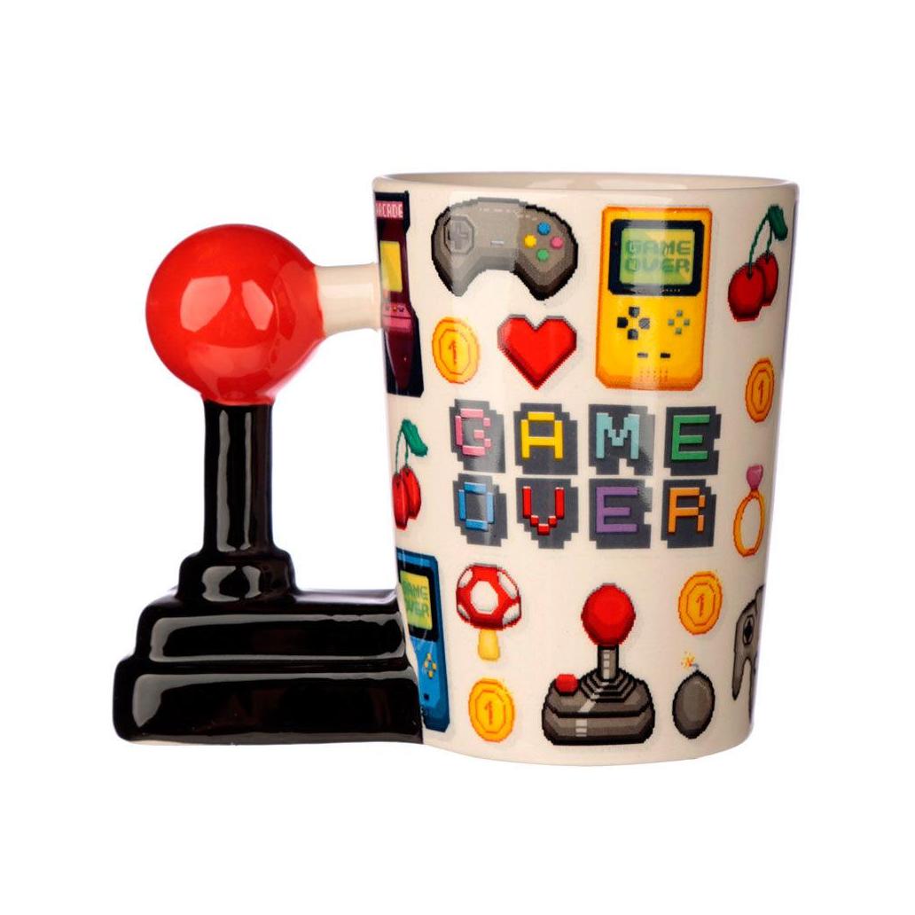 Caneca com pega em forma de pixel game over joystick