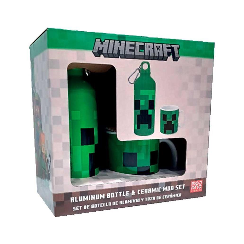 Conjunto garrafa + caneca minecraft em alumínio 500ml