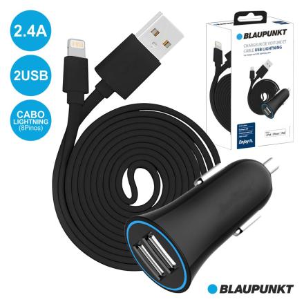 Adaptador Ficha Isqueiro 12v/24v 2usb 2.4a E Cabo Lightning