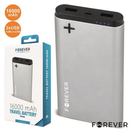 Powerbank 16000ma C/ Ficha Micro Usb 2usb Prateado