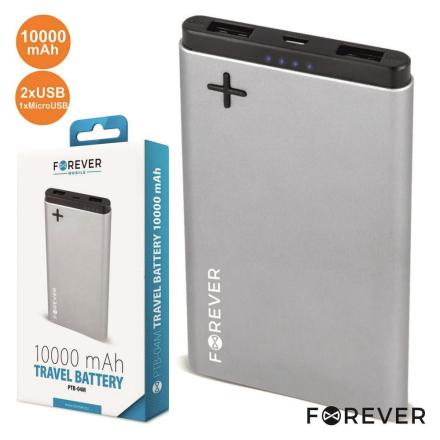 Powerbank 10000ma C/ Ficha Micro Usb 2usb Prateado