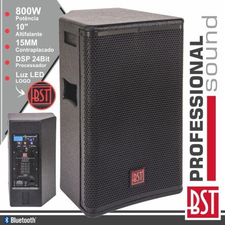 Coluna Amplificada Pro 10" 800w 4 Modos Bt 15mm Mdf Bst