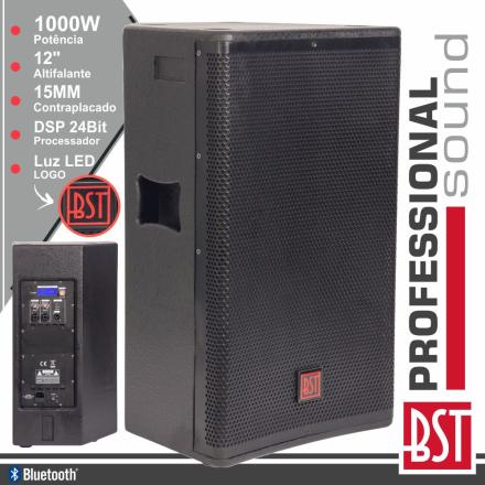 Coluna Amplificada Pro 12" 1000w 4 Modos Bt 15mm Mdf Bst