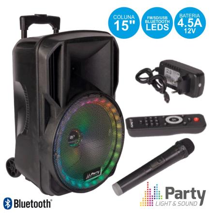 Coluna Amplificada 15" Usb/Fm/Bt/Sd/Bat Vhf Preta 800w Party