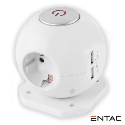 Extensão Eléctrica Globo C/ 3 Saídas 2x USB 2.1A Branco ENTA
