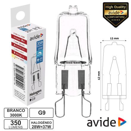 Lâmpada G9 28w=37w 230v Halogéneo 350lm Avide