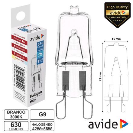 Lâmpada G9 42w=56w 230v Halogéneo 630lm Avide