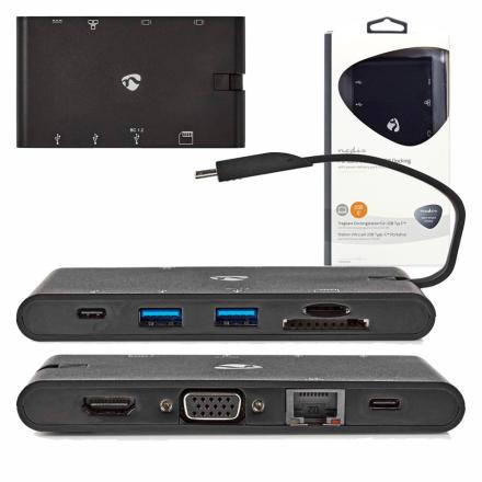 Hub Usb-C C/ 2x Usb-C / 2xusb / Vga / Hdmi / Leitor Cartões
