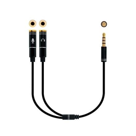 Cabo Audio 1x Jack-3.5 Macho/ 2x jack-3.5 Fêmea 30cm Preto