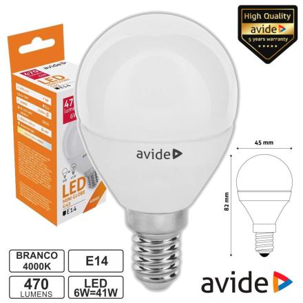 Lâmpada Led E14 Globo G45 6w 230v 4000k 470lm Avide