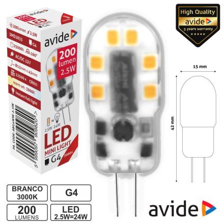 Lâmpada Led G4 2.5w 12v 3000k 200lm Avide