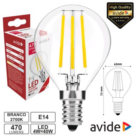 Lâmpada Led E14 Globo Filamento 4w 230v 2700k 470lm Avide