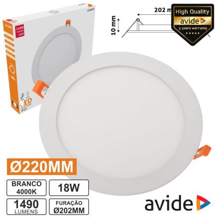 Painel Leds Redondo 18w 220mm 4000k 1490lm Avide