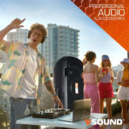 Coluna Amplificada 2x15" USB/FM/BT/SD/BAT MIC LEDS VSOUND