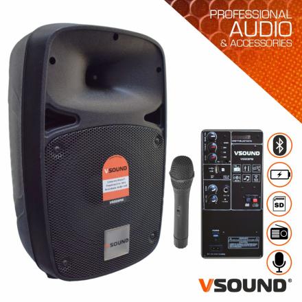 Coluna Amplificada 8" USB/BT/SD/BAT MIC S/Fios VSOUND