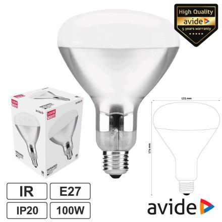 Lâmpada E27 100W Infravermelhos Topo Branco AVIDE