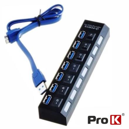 HUB USB3.0 C/ 7 Portas E Botão On/Off PROK