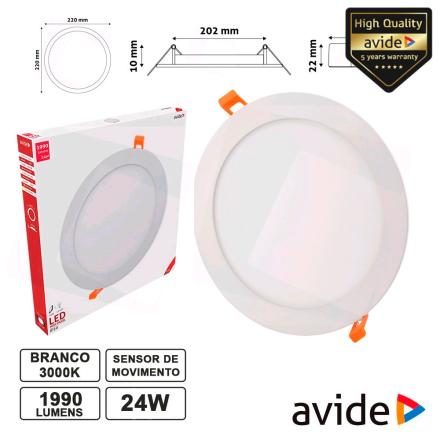 Painel LEDS Redondo 24W 296mm 3000k 1990lm AVIDE
