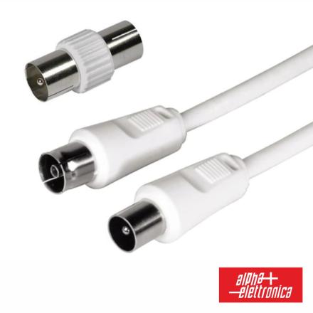 Cabo Coaxial Macho/Fêmea + Adaptador Branco 3m ALPHA