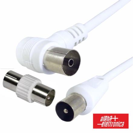 Cabo Coaxial Macho/Fêmea Branco 5m 90º ALPHA