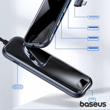Hub 6em1 USB-C 3.0 P/ PD/3xUSB/RJ45/HDMI BASEUS