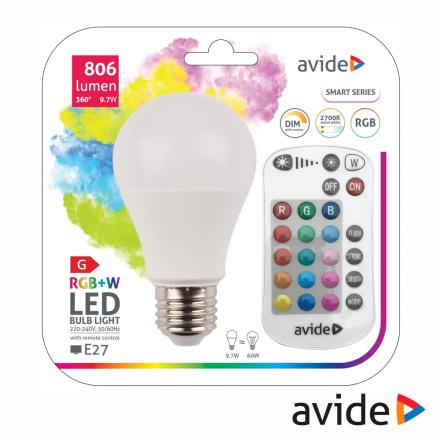 Lâmpada E27 Dimável 9.7W LED Globo A60 RGBW IR 806lm AVIDE